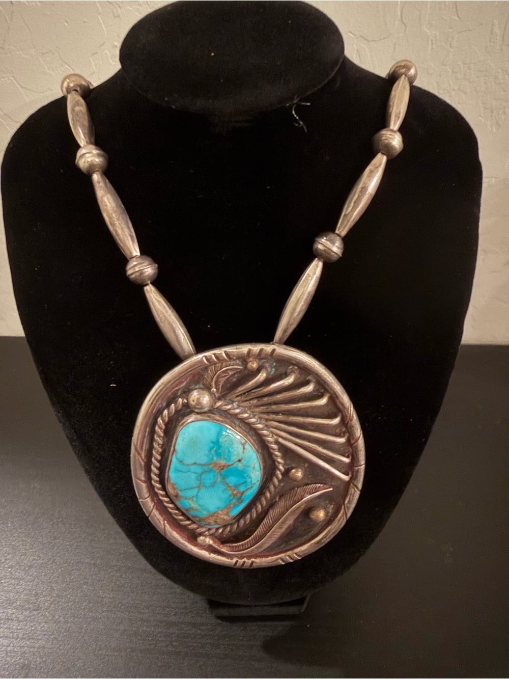 Silver Necklace Handmade with Bisbee Turquoise